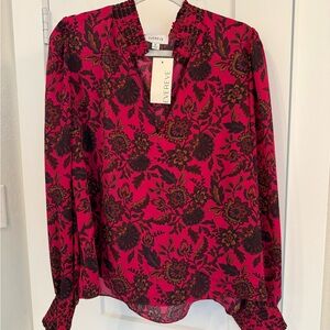 NWT Size XL- Evereve Pink Long Sleeve Relaxed Blouse with Mandarin Collar